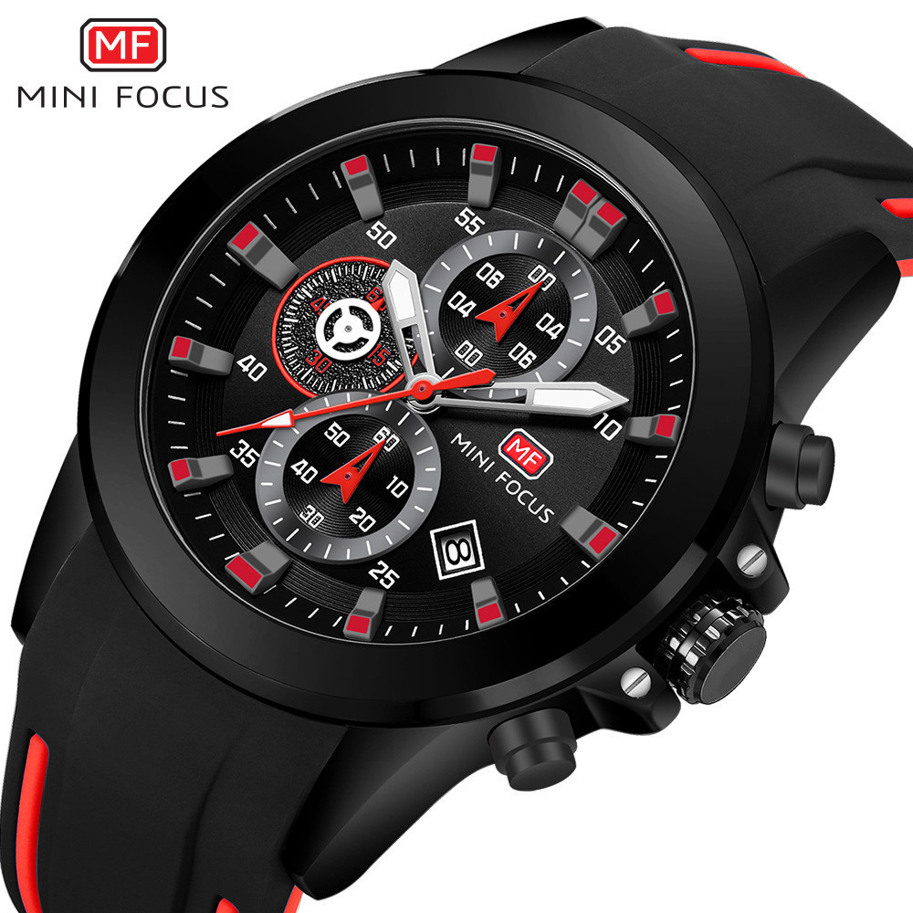 MINIFOCUS運動手錶男手錶防水石英錶多功能男矽膠錶帶手錶0287G-M055