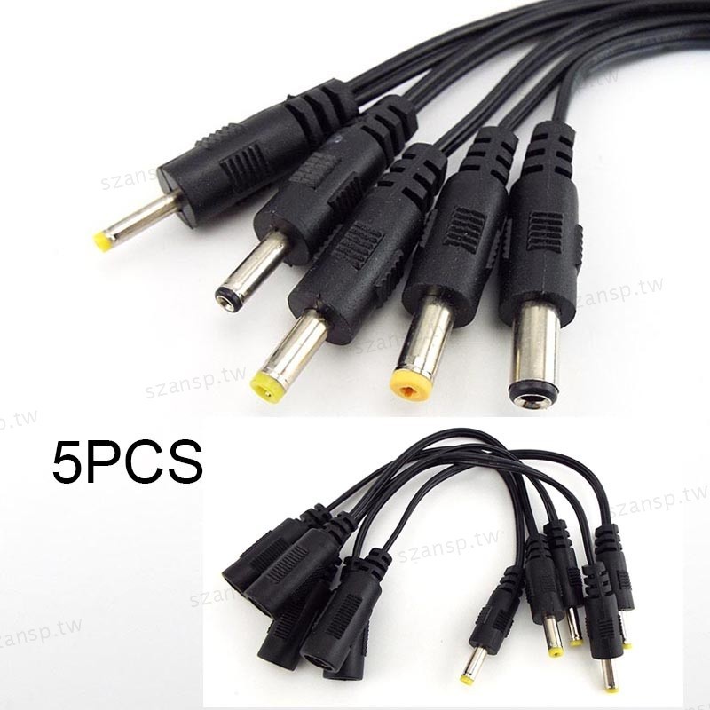 5 件 5.5 毫米 2.1 毫米延長連接器電源線 DC 母電源插孔轉 DC 公插頭電纜 5.5*2.5 毫米 3.5x