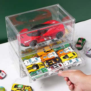 現貨小汽車車模收納盒桌面防塵抽屜式兒童玩具車模型合金多美卡展示架