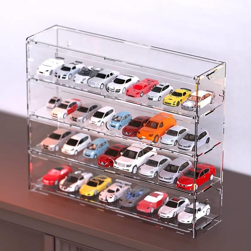 現貨透明 汽車收納盒1：64風火輪多美卡小汽車模型跑車實木多格展示架