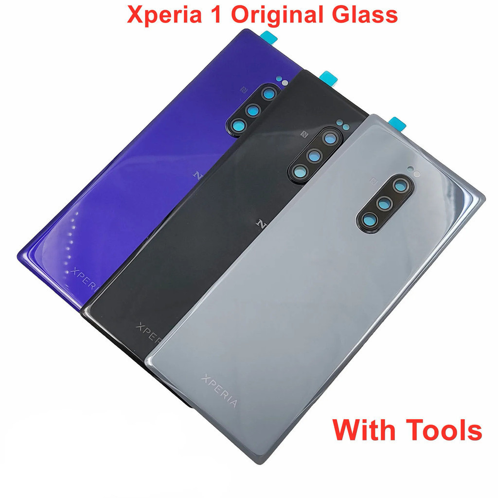 大猩猩玻璃適用於索尼 Xperia 1 100% 原裝全新電池蓋硬後門後殼面板 + 相機鏡頭貼紙更換