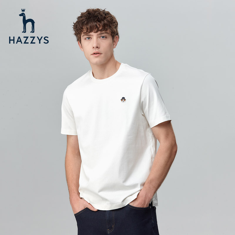 Hazzys 男士新款寬鬆時尚圓領短袖簡約T恤上衣