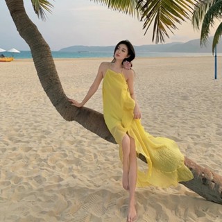 喜洋洋女裝三亞旅行穿搭衣服吊帶露背洋裝夏顯瘦仙女裙拍照海邊度假沙灘裙
