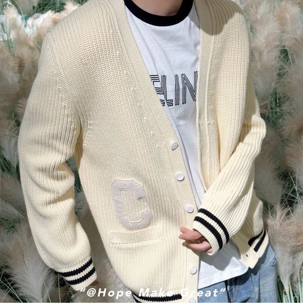 【高品質】 FW23秋冬新款 CE賽琳 當季新品經典標蛋奶黃色os版型小外套男女同款毛衣外套