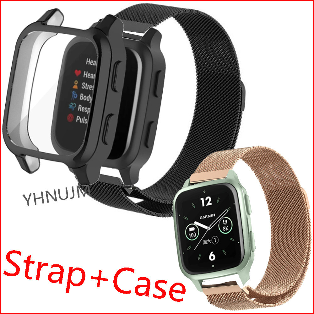 Garmin Venu SQ 2 智能手錶外殼保護套保險槓配件適用於 Garmin Venu SQ2 智能手錶錶帶不銹鋼