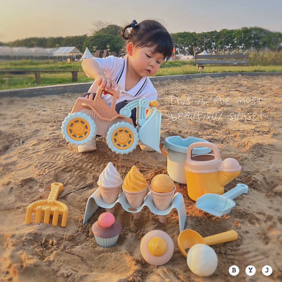 沙灘玩具 玩沙工具 挖沙玩具 沙灘玩具桶 套裝 丹麥沙灘玩具挖沙玩沙小麥秸稈材質推土車玩具挖沙工具套裝四件套