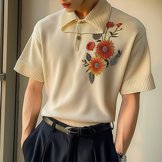 Incerun 男士韓版時尚立領碎花短袖襯衫