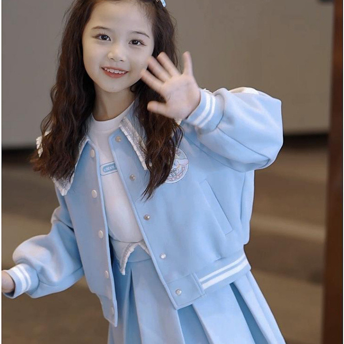 ✨ JMee傑米✨大童裝 女童套裝 女童長袖套裝 女童韓版時尚套裝 2023款 秋裝兒童 兒童棒球夾克裙套裝