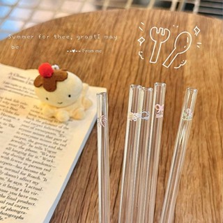 Ins玻璃吸管韓式蝴蝶印花耐高溫飲管咖啡牛奶可愛吸管攪拌棒oIns玻璃吸管韓國蝴蝶印花高耐用性na888.my20250