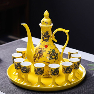 中式酒具青瓷家用陶瓷酒壺白酒杯套裝敬酒杯小酒盅仿古結婚分酒器 SZ0U FIJX
