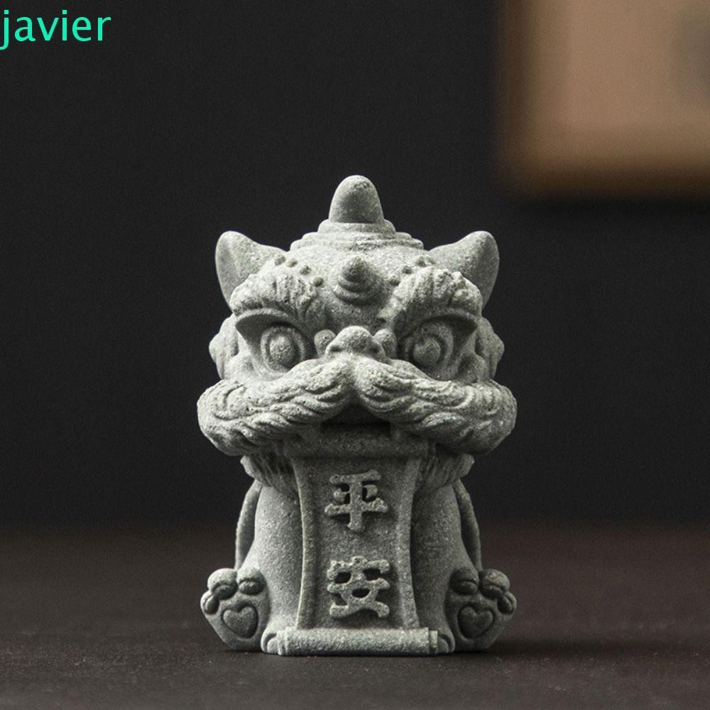 JAVI1ER醒獅裝飾品,藝術品3D中國石獅子擺件,卡通手工製作人造石安全獅子吉祥物雕像桌面