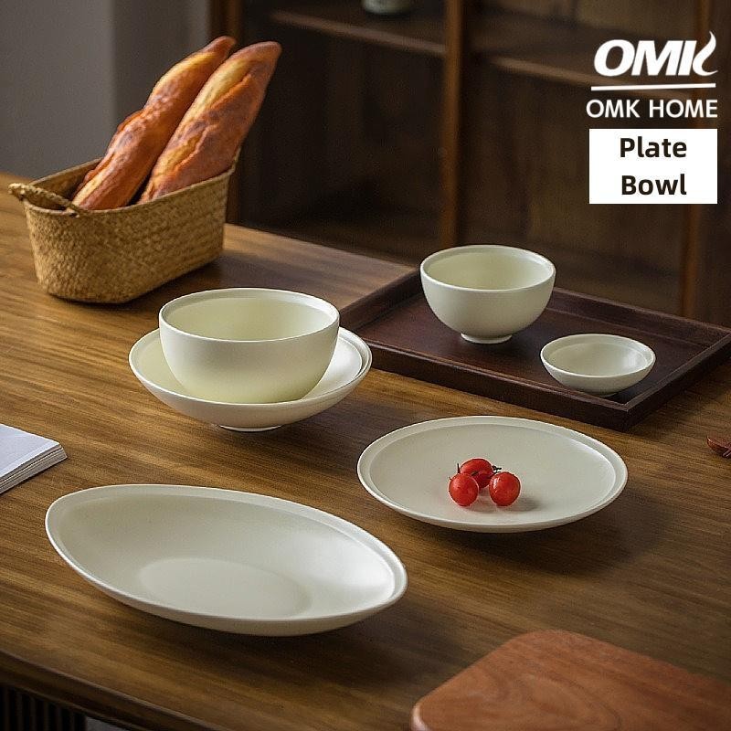 Omk日式陶瓷餐具套裝啞光釉盤粗糙陶瓷沙拉碗橢圓形魚盤