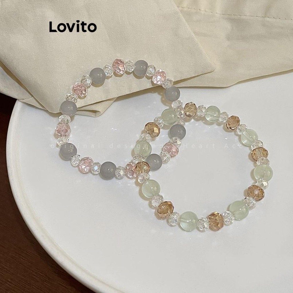 Lovito 女士優雅素色串珠水晶手鍊 LFA27414