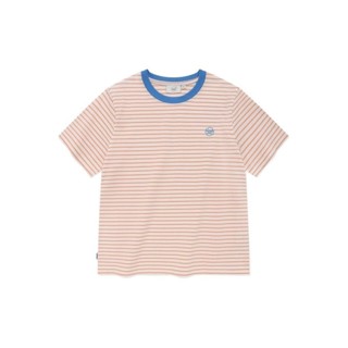 [COVERNAT] 女性時尚百搭圓領短袖條紋純棉T恤 (橘粉色)[H8]