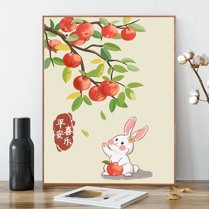 中式柿柿如意數字畫 數字油畫 diy 填色油彩手工塗色填充畫 丙烯畫 平安喜樂裝飾畫