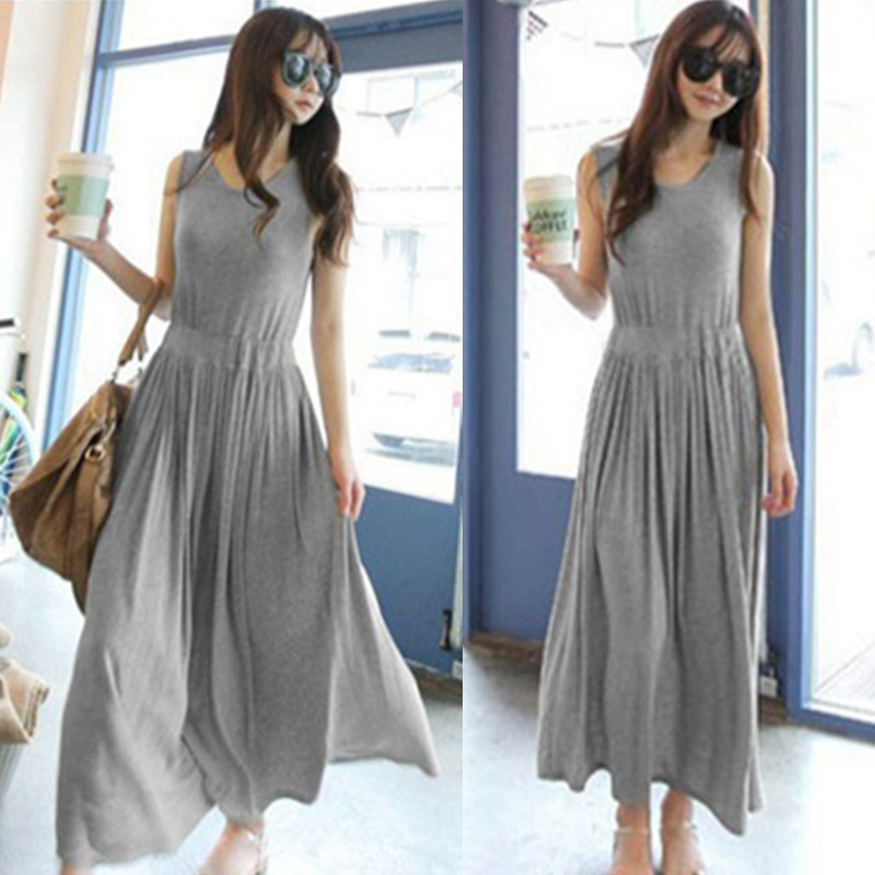 夏季韓版女士洋裝莫代爾大裙襬長裙顯瘦寬鬆長款背心裙一件代發