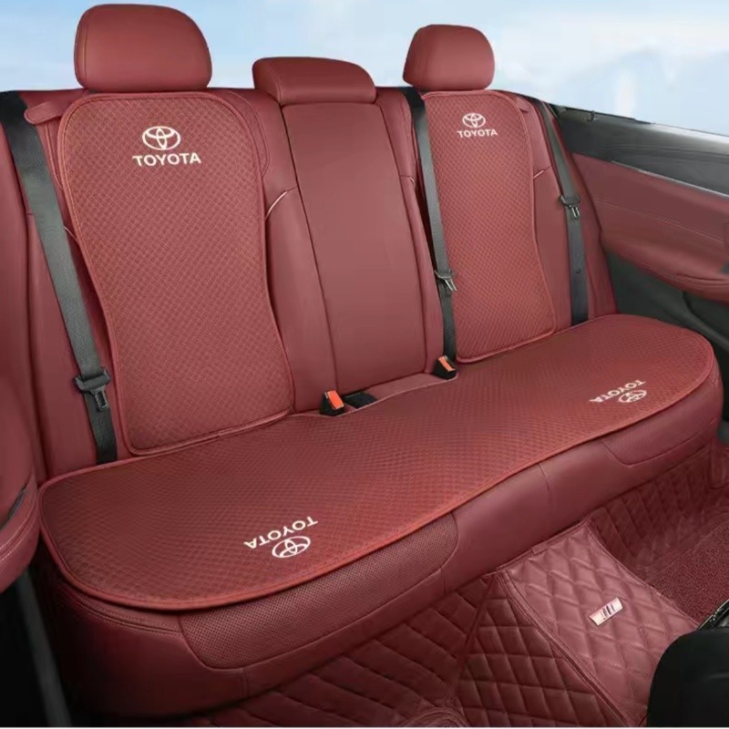 夏季舒適透氣亞麻冰絲材質車標座墊/靠背墊適用於豐田supra RAV4 Vellfire Crown Camry Pra