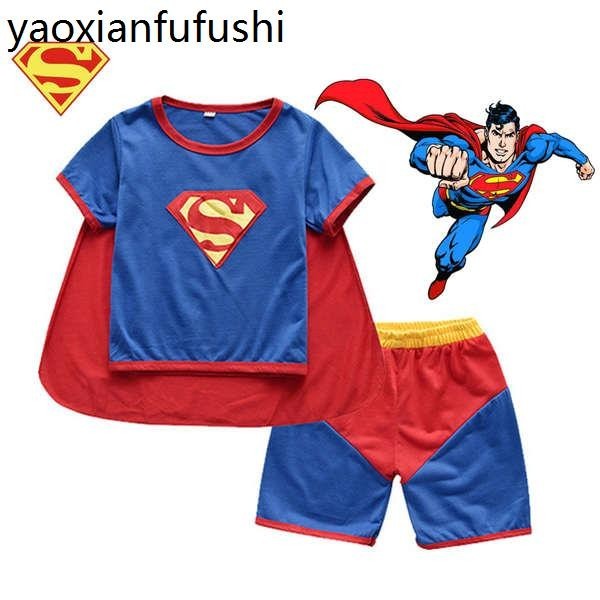 夏新款男童超人扮演服萬聖節Superman cosplay短袖英雄聯盟表演服