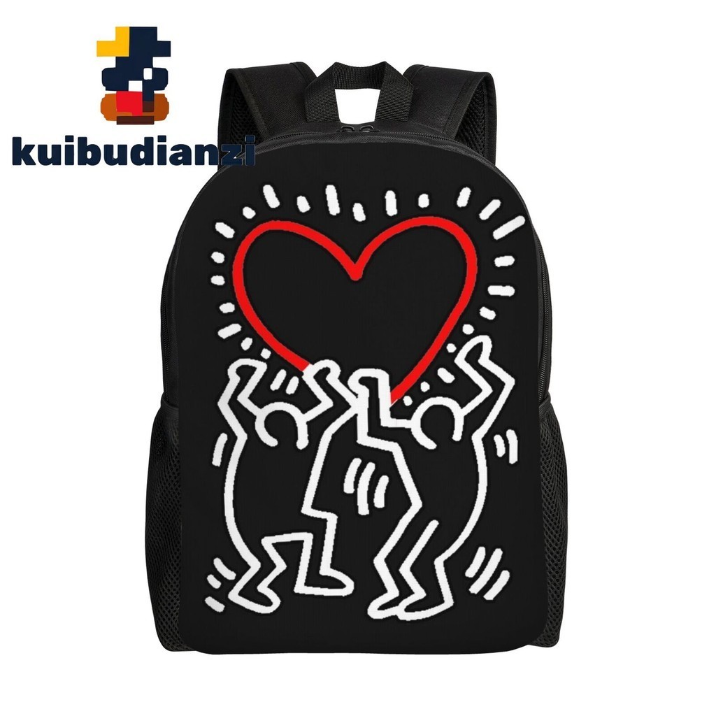 Keith Haring 男式學校背包印花背包青少年尼龍大號書包戶外