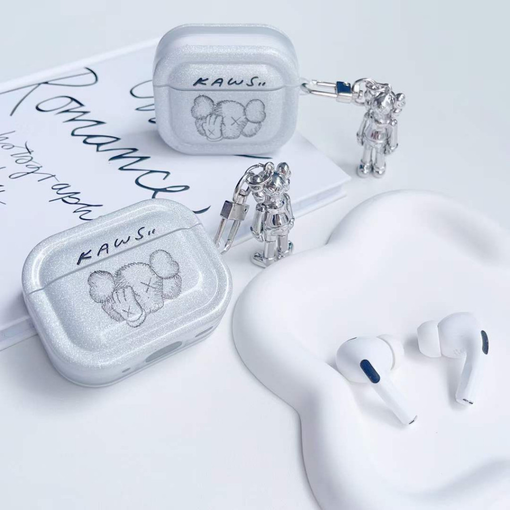A閃粉芝麻街kaws暴力熊耳機殼適用於airpods pro2耳機殼airpods 1/2代無線藍牙耳機套蘋果3代保護套