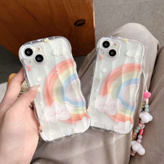 A彩虹雲朵 lucky 彩色掛鏈透明殼適用於iphone11 12 13 14 Promax防摔蘋果手機