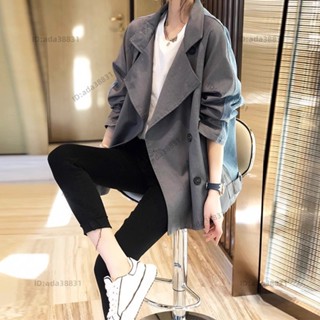 【乖乖YuKi】歐洲站2025春鞦新款韓版設計感港風寬鬆西裝領風衣拚接牛仔外套女