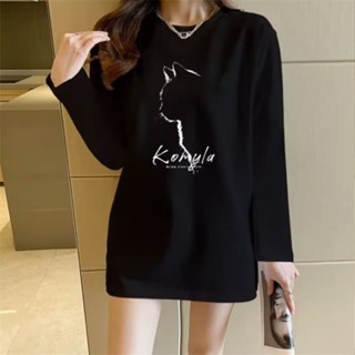 小麥🎈+2025早春新款100%純棉胖mm長袖t恤女2023新款加肥加大碼寬鬆中長款打底衫上衣