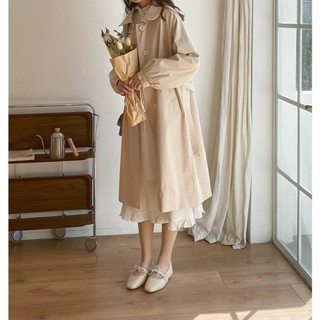 2025春季新款韓系風衣溫柔風女中長款小個子過膝韓版寬鬆學生外套