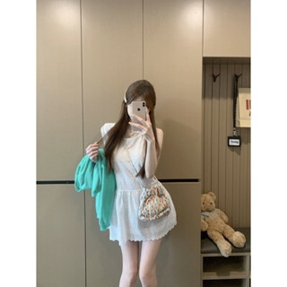 【HOT 本舖】 實拍白色提花背心內搭新款工字型設計時尚穿搭中長款上衣套裝