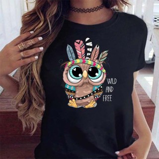 Cute Owl T-shirt可愛卡通貓頭鷹設計感大尺碼正肩T恤女卡哇伊上衣moxuan888
