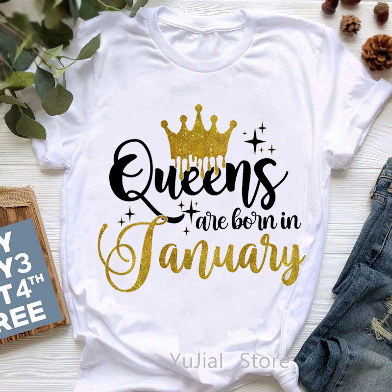 foao888現貨Queen birthday 金冠皇后一月到十二月出生字母大尺碼寬鬆圓領T恤女