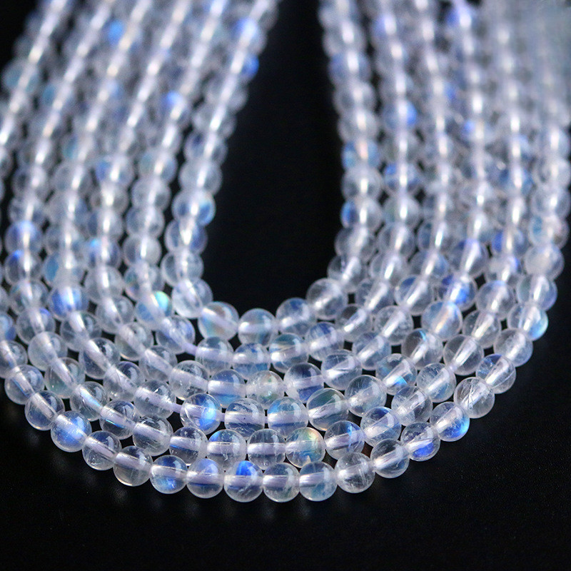 天然藍月光石散珠串DIY長鏈強藍光藍月光石三圈疊帶手珠串