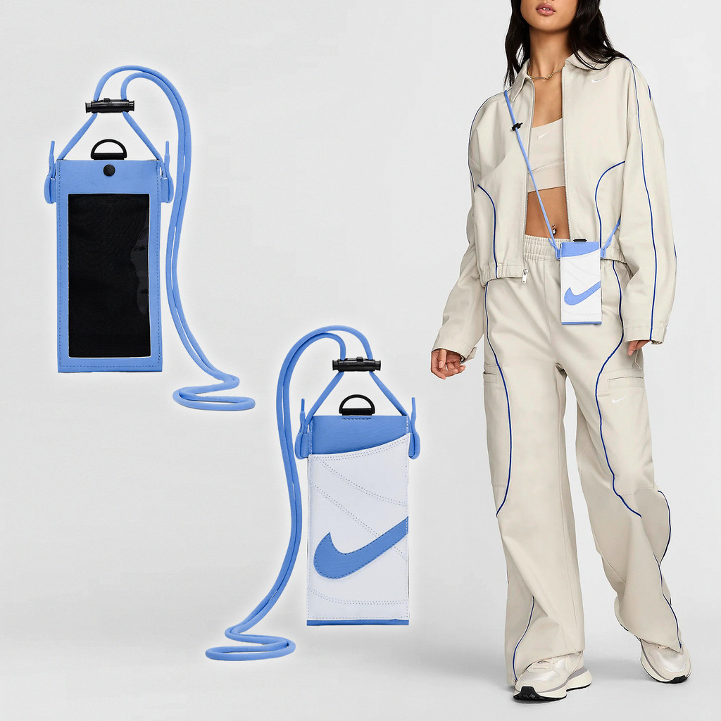 Nike 包包 Premium Phone 北卡藍 手機斜背包 皮革 頸掛 掛繩 [ACS]N101003645-1OS