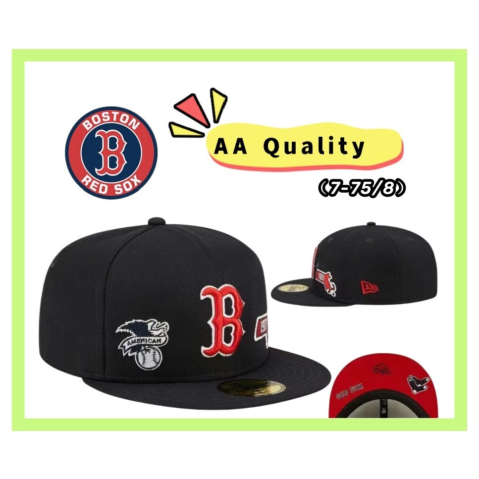 Aa 品質 MLB 波士頓紅襪隊中性棒球帽街頭潮流全封閉刺繡平檐帽