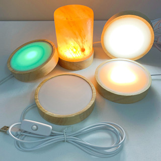 圓形木製 LED 夜燈底座裝飾展示架,用於水晶玻璃 Ba