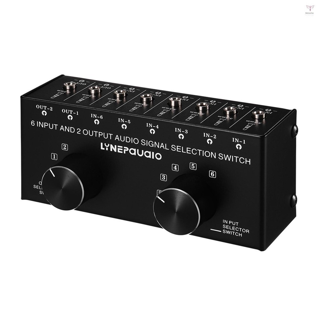 Lynepauaio 6 進 2 出音頻切換器兩路音頻信號選擇器盒分配器分配器,帶 3.5 毫米音頻輸入和輸出插孔