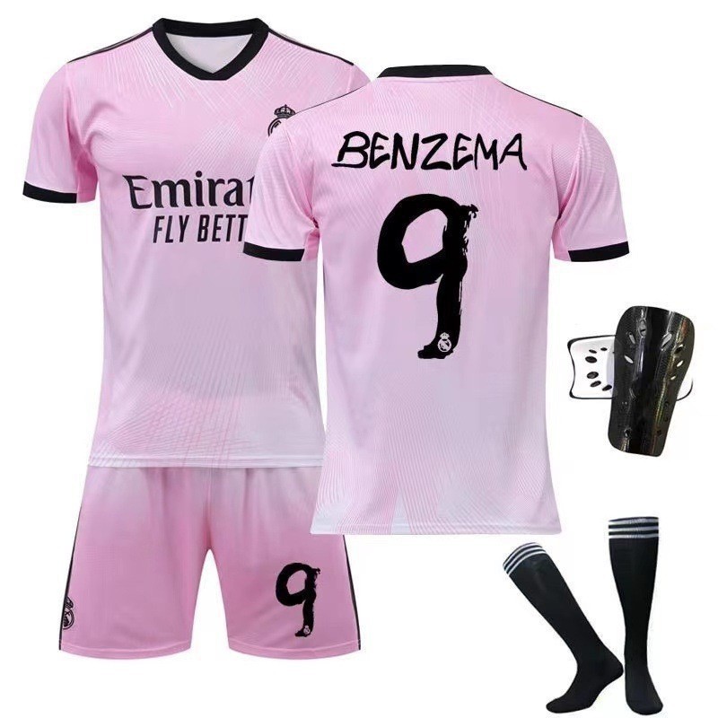 皇馬Y3聯名版粉紅色球衣9號本澤馬10號莫德里奇童裝足球服套裝