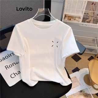 Lovito女用休閒素色圖案柔和舒適T恤 LNE54424