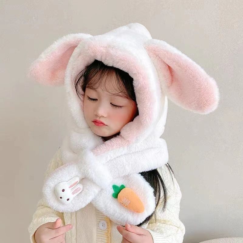 兒童帽子圍巾兩件套長耳朵可愛兔子兒童秋冬款小孩子圍巾兩件套裝