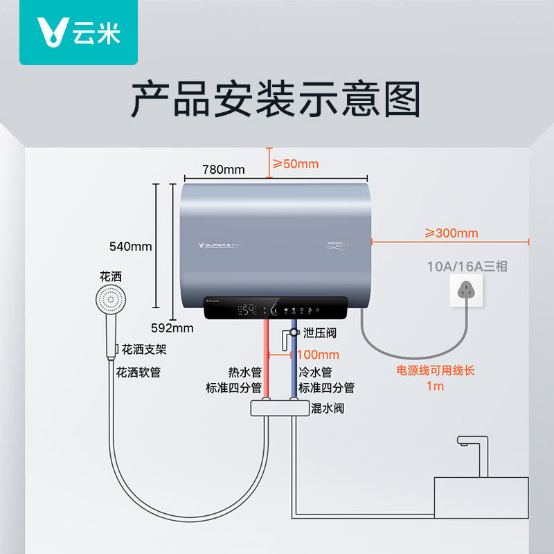 【臺灣專供】雲米電熱水器家用衛生間洗澡超短扁桶雙膽儲水式變頻速熱一級能效