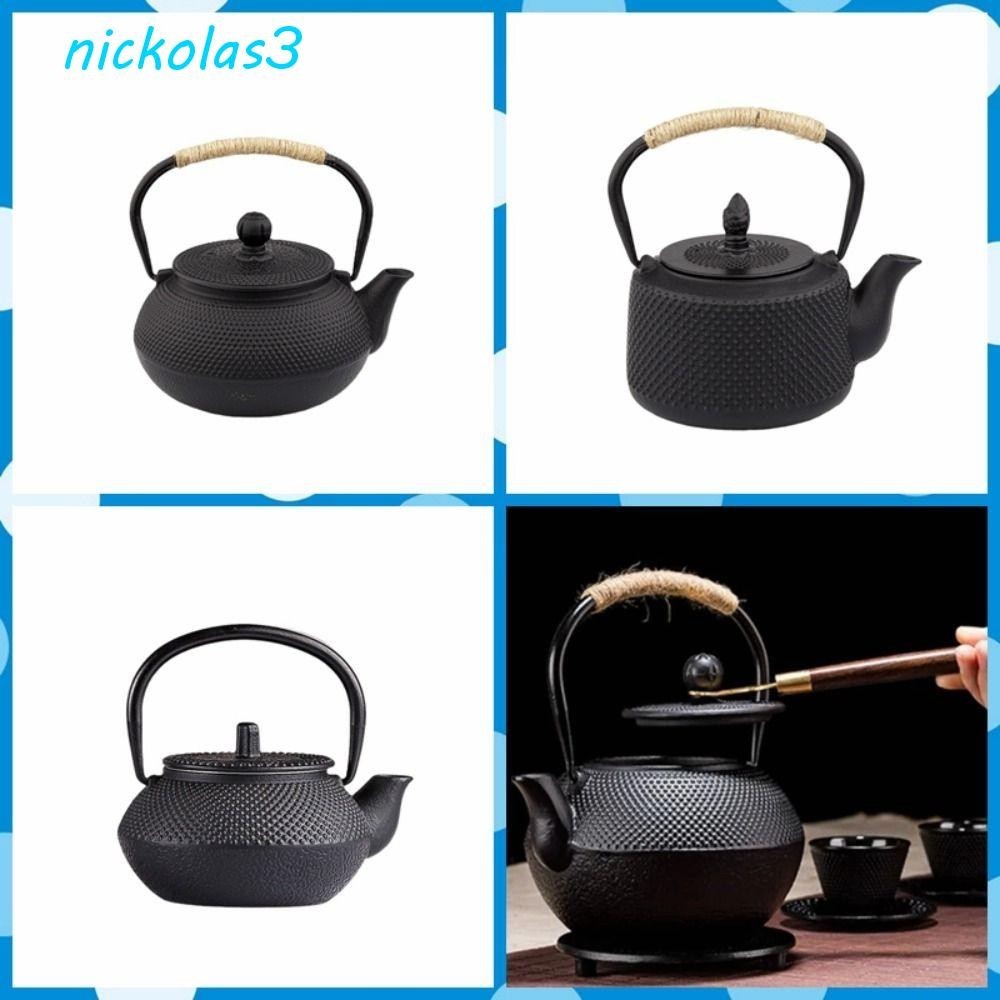 NICKOLAS鑄鐵壺茶壺,快速熱傳導中國日本古董風格茶壺,繩索纏繞手柄帶不銹鋼注水器開水水壺
