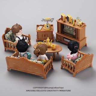 4WRY 迷你仿真電視機微縮傢俱沙發模型兒童過家家玩具客廳套裝桌椅擺件