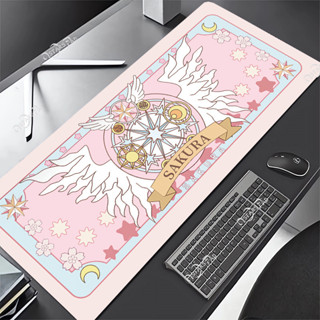 可定製粉色卡通滑鼠墊 90x40cm 卡哇伊粉彩丁香遊戲桌墊橡膠 XXL 魔卡少女櫻花鼠標墊辦公電腦地毯