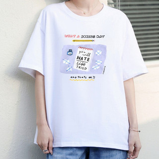 【Wen's Shop🍀台灣】港風原宿筆記本印花 女生短袖寬鬆純棉顯瘦T恤大尺碼圓領短袖T 上衣oversize 278