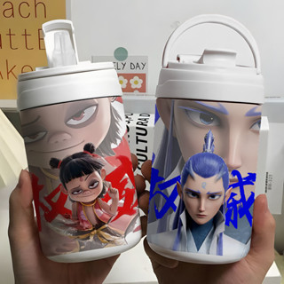 ✨萌貝貝🌈【高品質不銹鋼內膽】哪吒週邊304保溫杯隨手學生高顔值吸管雙飲大容量高階水杯咖啡杯