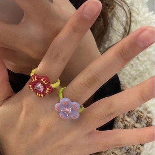 【包郵】INS韓國少女粉色愛心鋯石花朵戒指復古簡約甜美氣質個性食指戒指女時尚復古飾品配飾