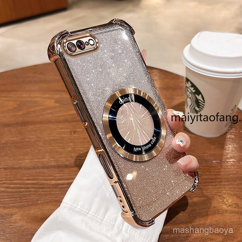 【新色】iPhone 7 Plus 手機殻 iPhone 8 Plus 閃亮粉色四角防摔手機殻美觀磁力防震硅膠 TPU