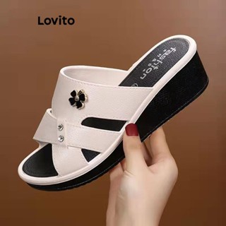 Lovito 休閒素色居家室內涼鞋厚底拖鞋時尚百搭女式平底涼鞋 LFA67294