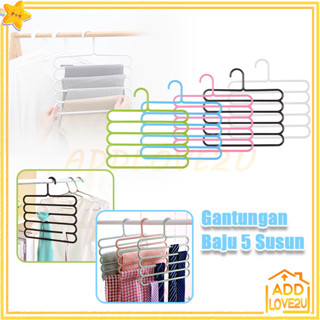 GANTUNGAN 多用途 5 層衣架衣架/多用途彩色 5 排堆疊衣架/5 層衣架/多功能塑膠衣架衣架/多層塑膠褲架衣架