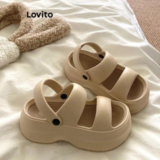 Lovito 夏季平底涼鞋休閒素色6公分增高雙帶EVA防滑通勤平底涼鞋女 LFA59260